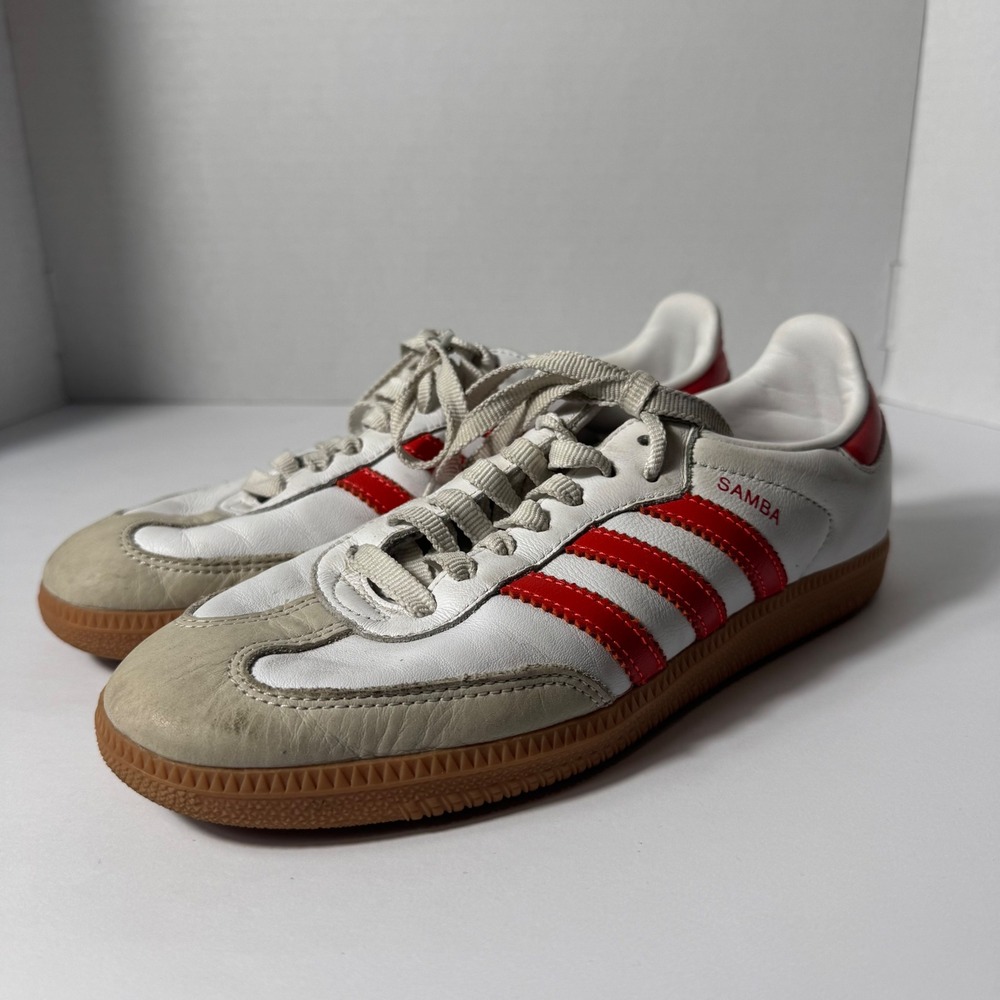 Adidas Samba OG White Better Scarlet Red Gum Sole Sneakers Womens 7.5 Lace up - Picture 9 of 9